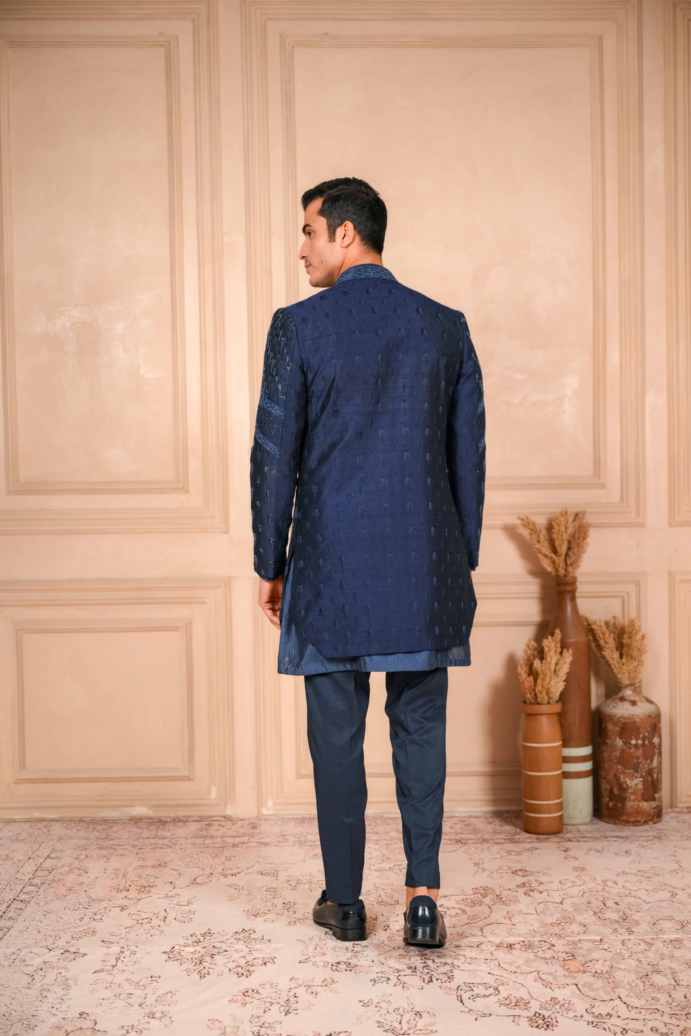 Navy blue indo-western and kurta set