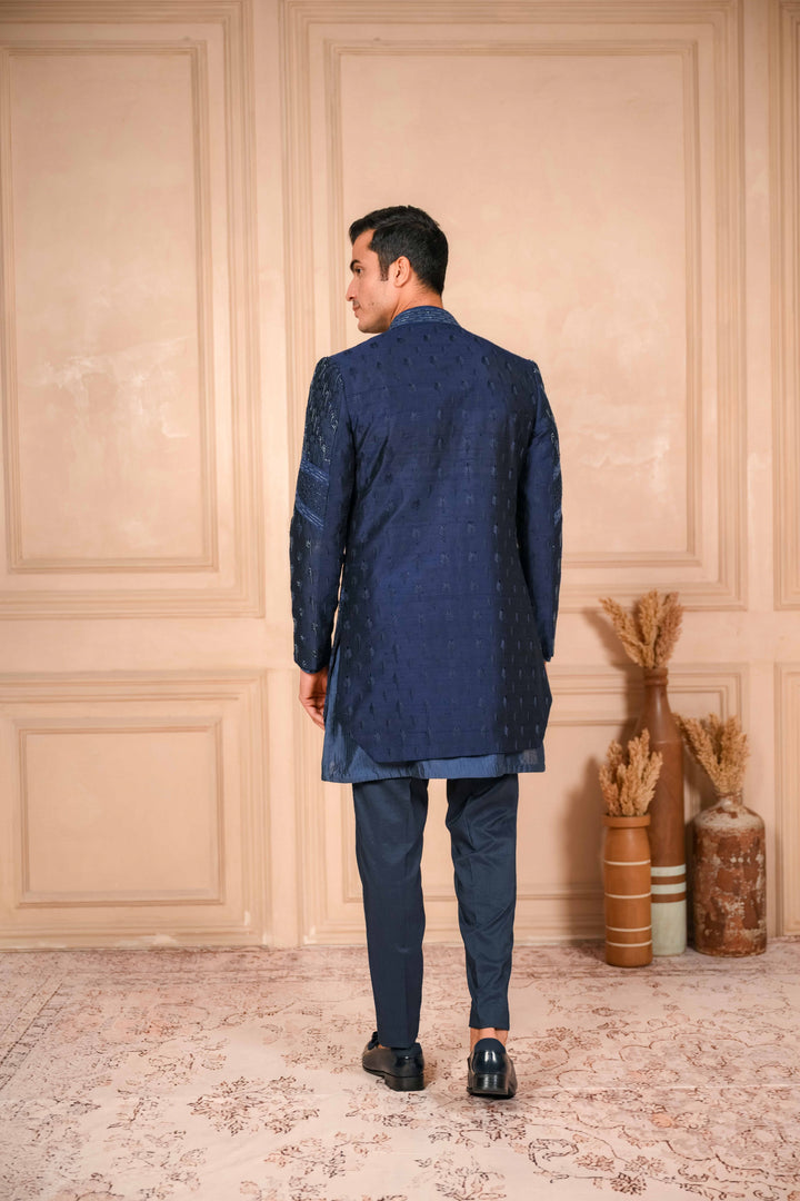 Navy blue indo-western and kurta set