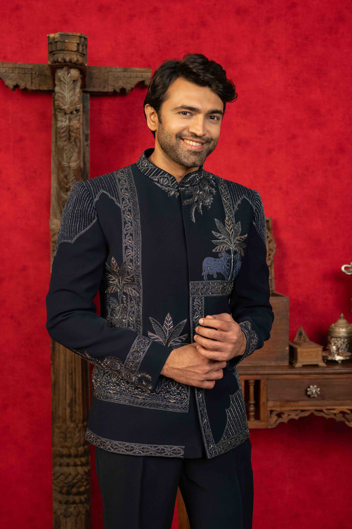 navy blue jodhpuri set