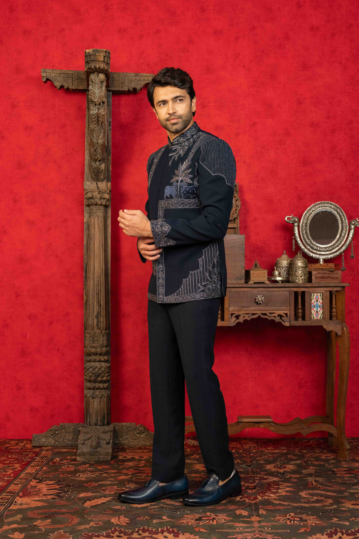 navy blue jodhpuri set