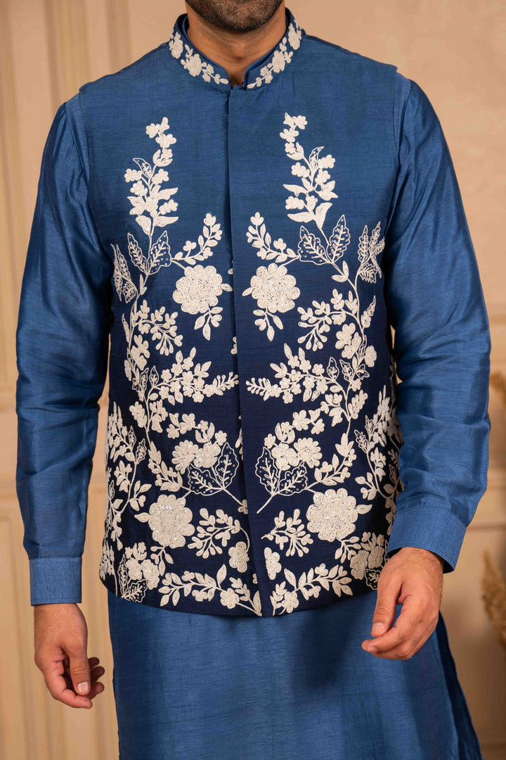 ombre floral embroidered jacket set
