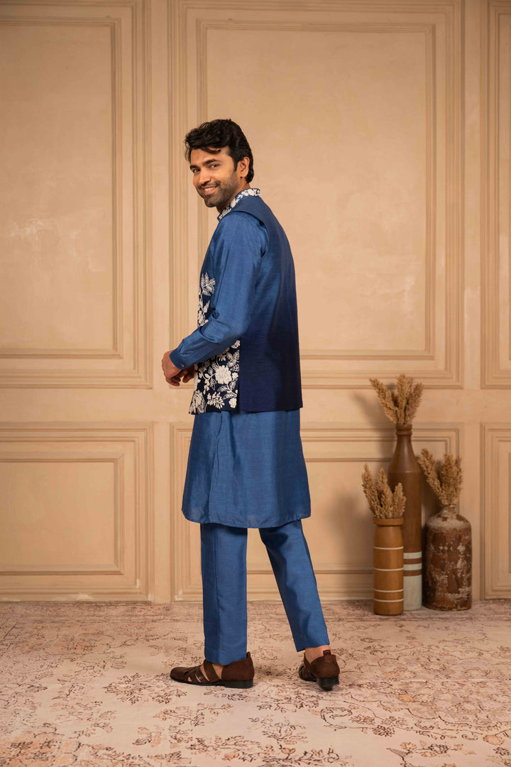 ombre floral embroidered jacket set