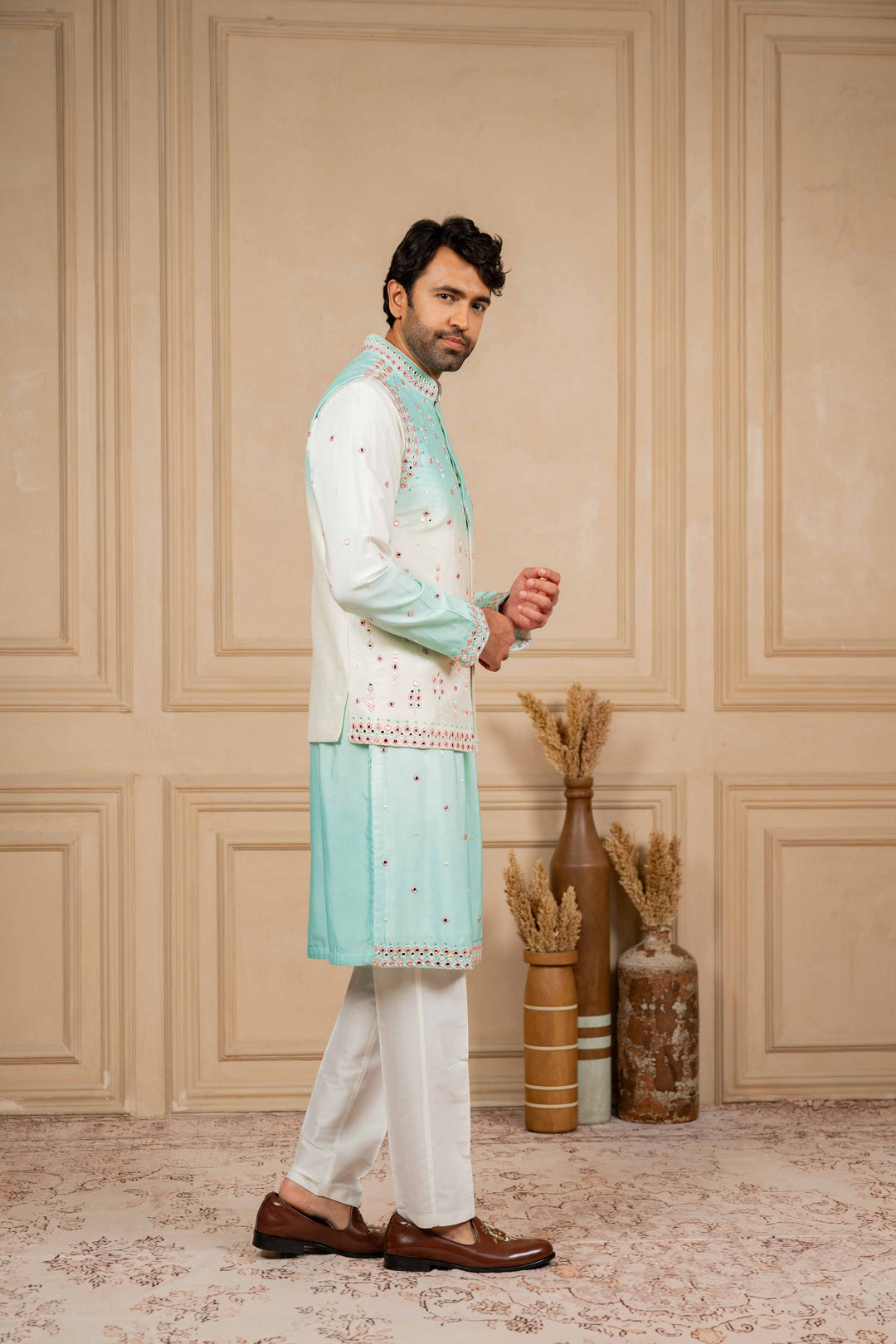 ombre jacket set with resham and mirror embroidery – Image 10