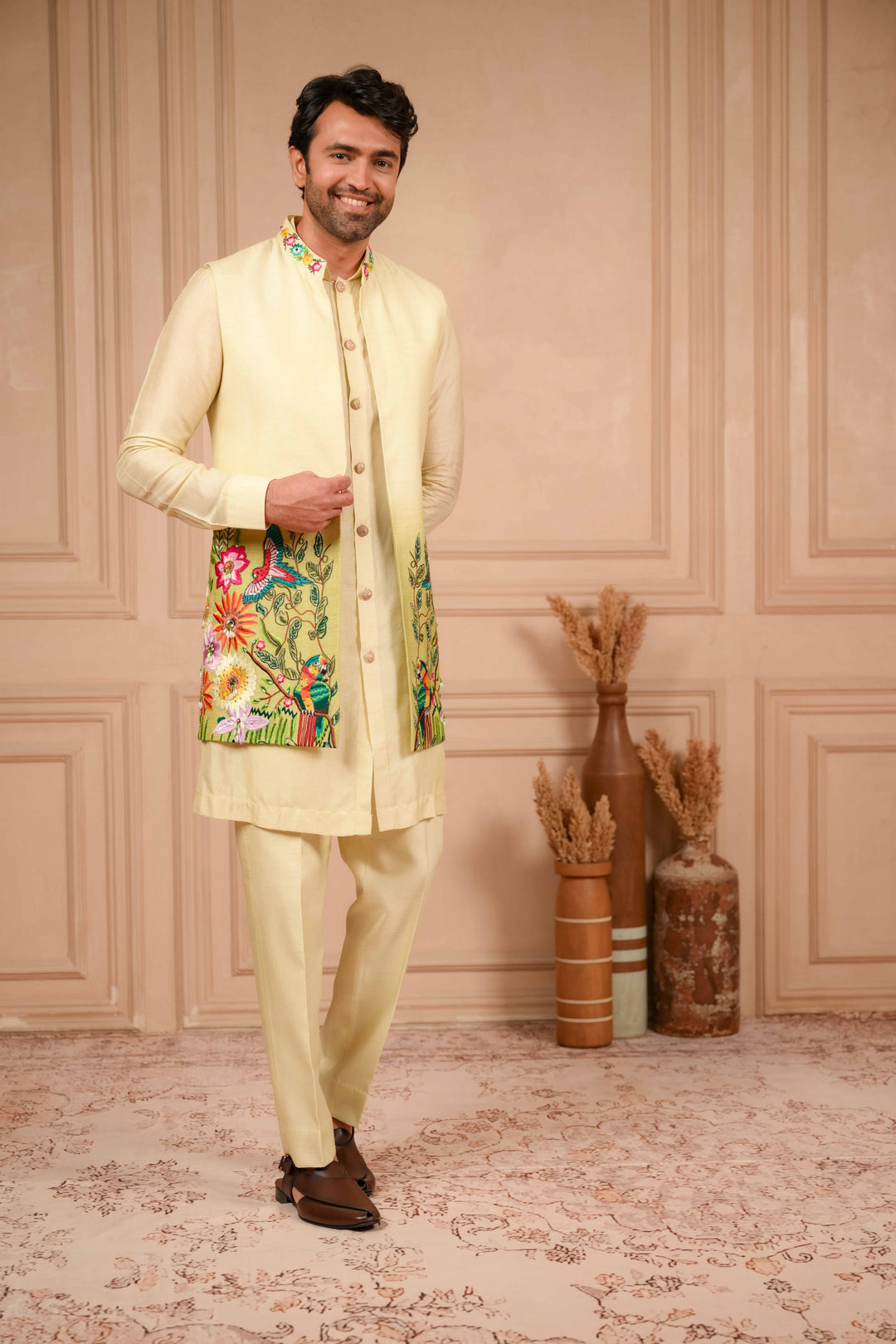 ombre long jacket set with resham embroidery – Image 4