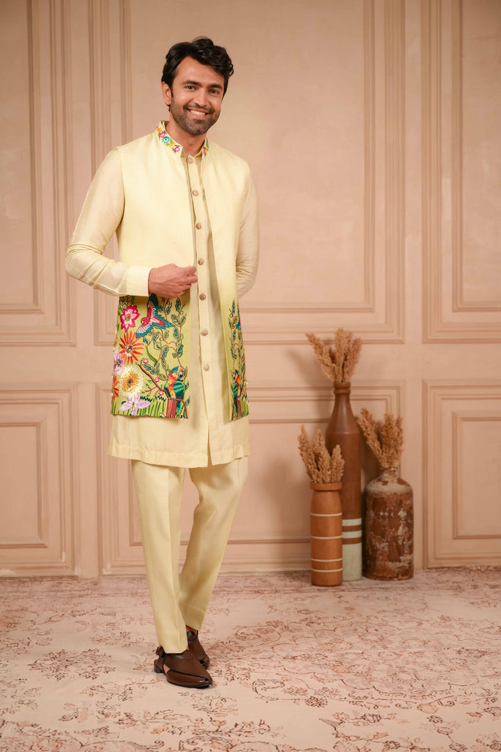 ombre long jacket set with resham embroidery