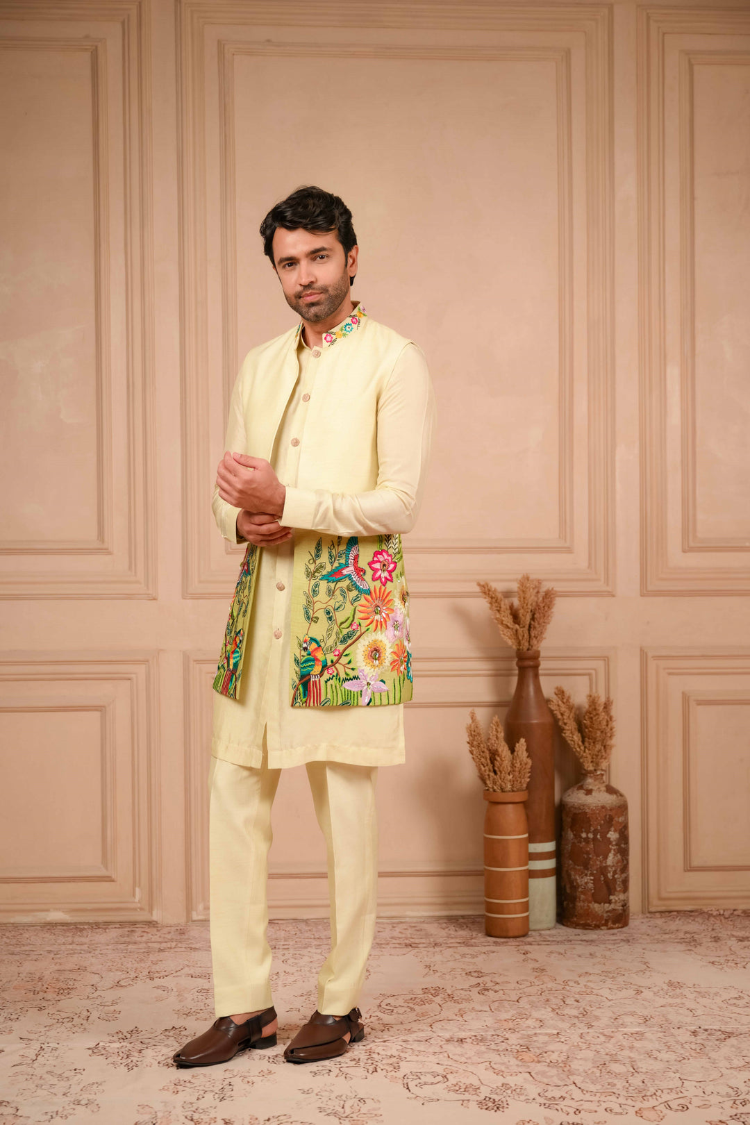 ombre long jacket set with resham embroidery – Image 3