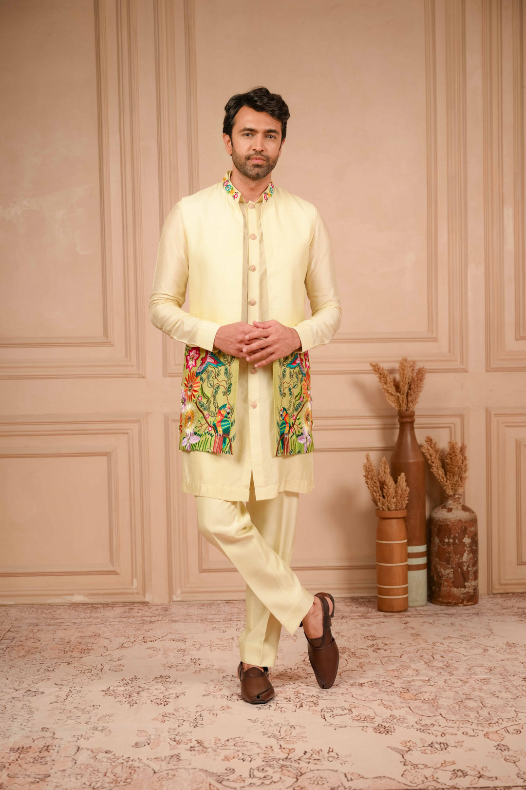 ombre long jacket set with resham embroidery – Image 2