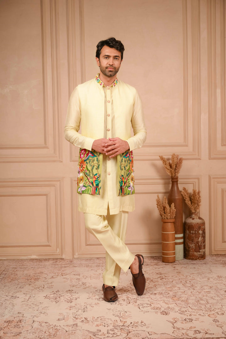 ombre long jacket set with resham embroidery