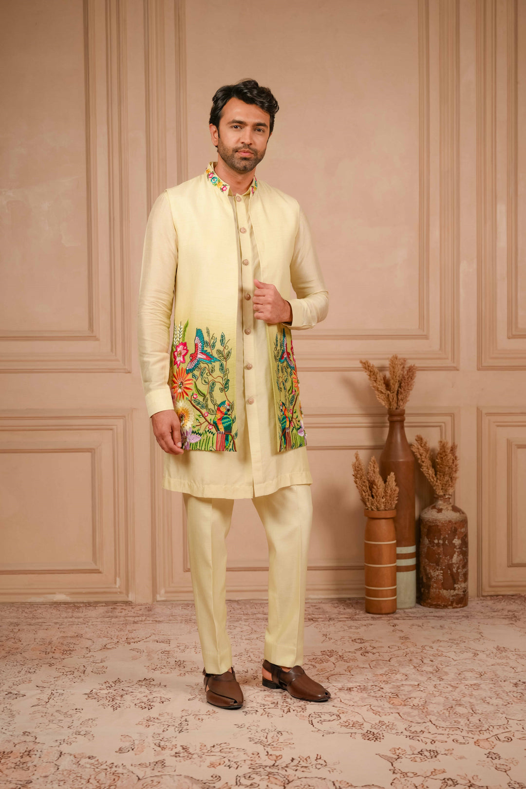 ombre long jacket set with resham embroidery