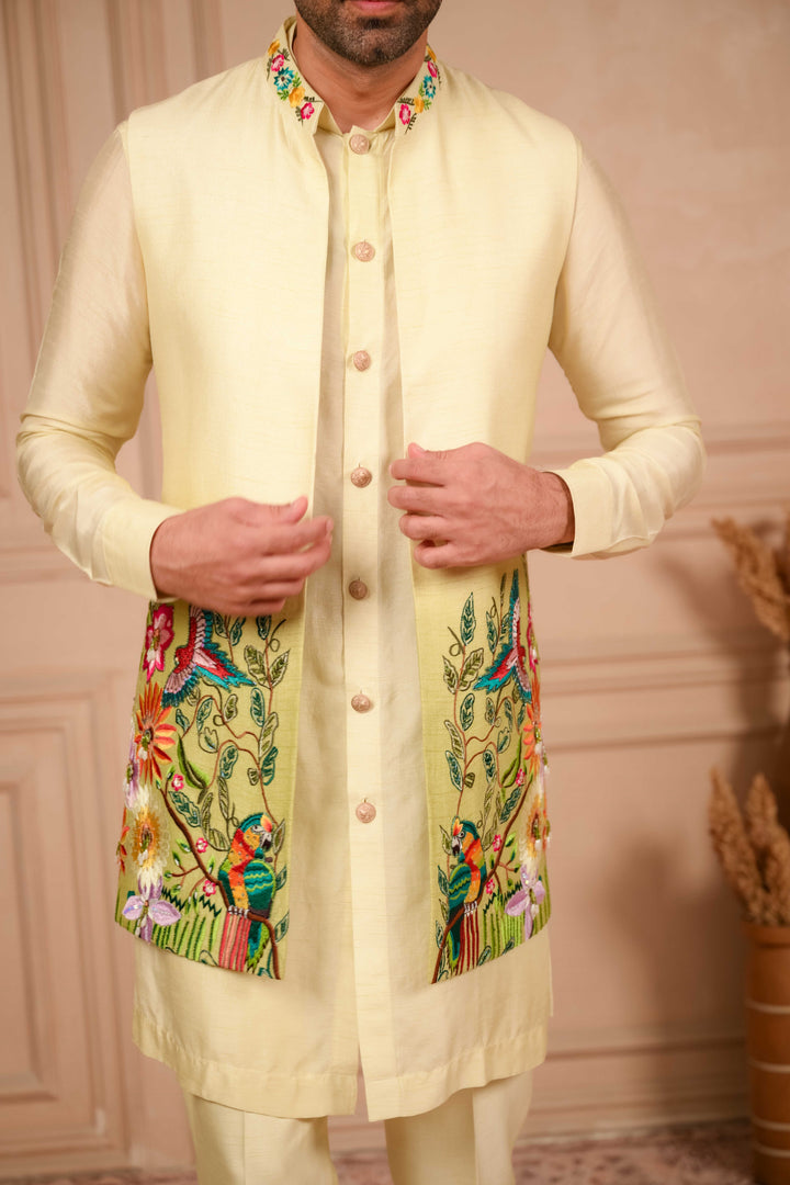 ombre long jacket set with resham embroidery