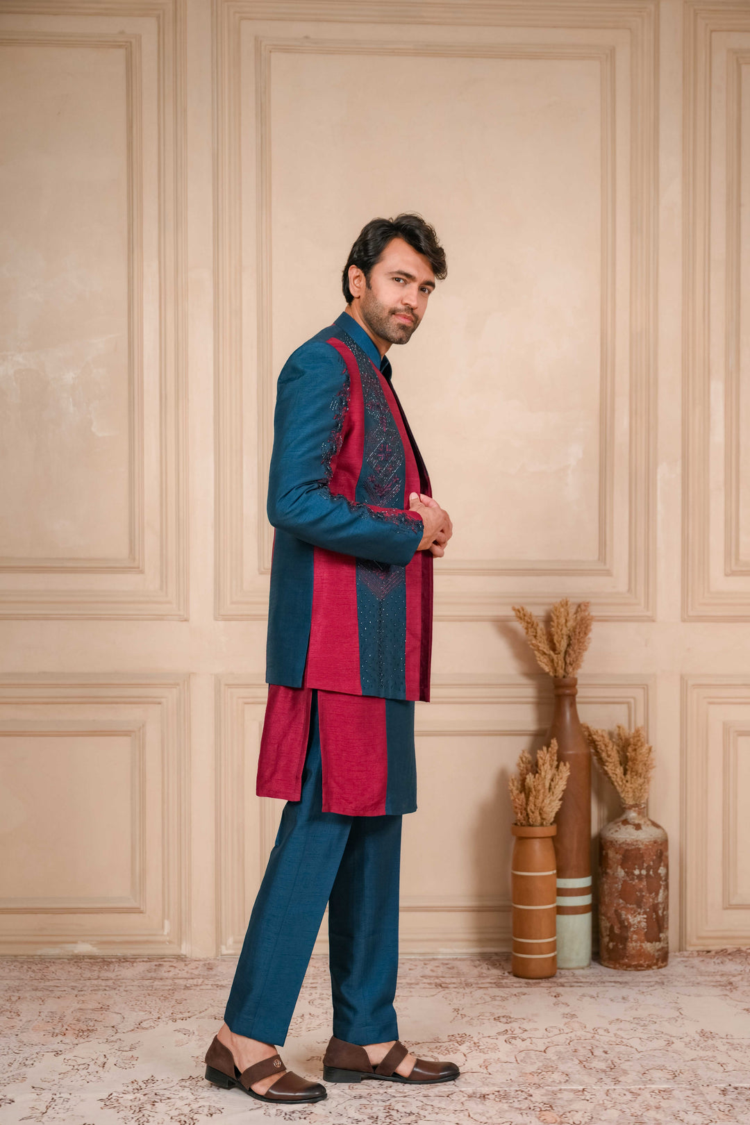 oxford blue and red jodhpuri set – Image 6
