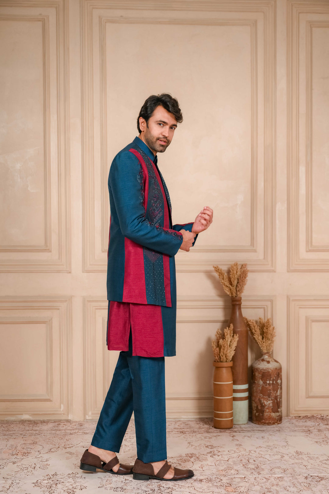 oxford blue and red jodhpuri set – Image 4