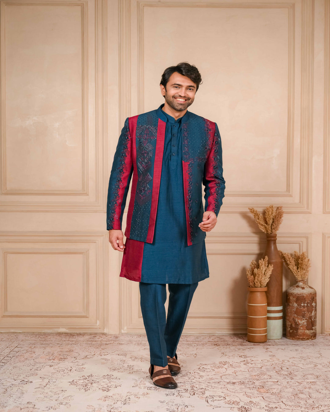 oxford blue and red jodhpuri set – Image 5
