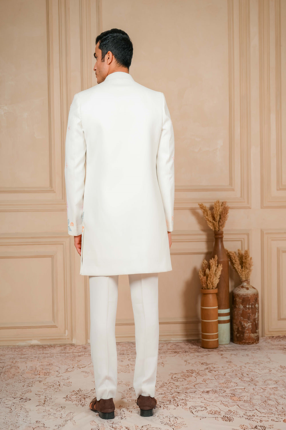 pearl white Indo-western with hand pand and hand embroidery