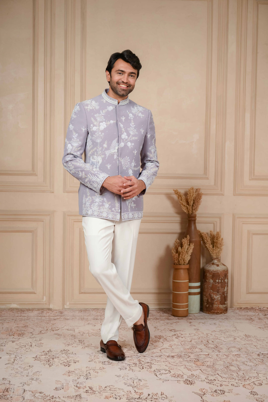 periwinkle jodhpuri with hand embroidery