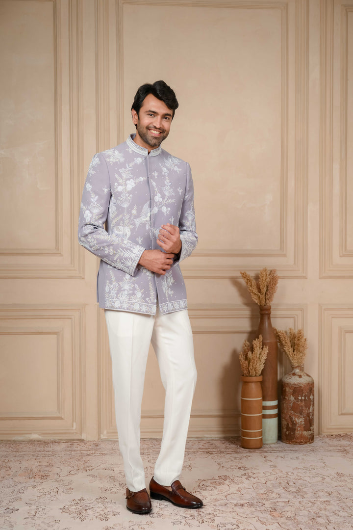 periwinkle jodhpuri with hand embroidery