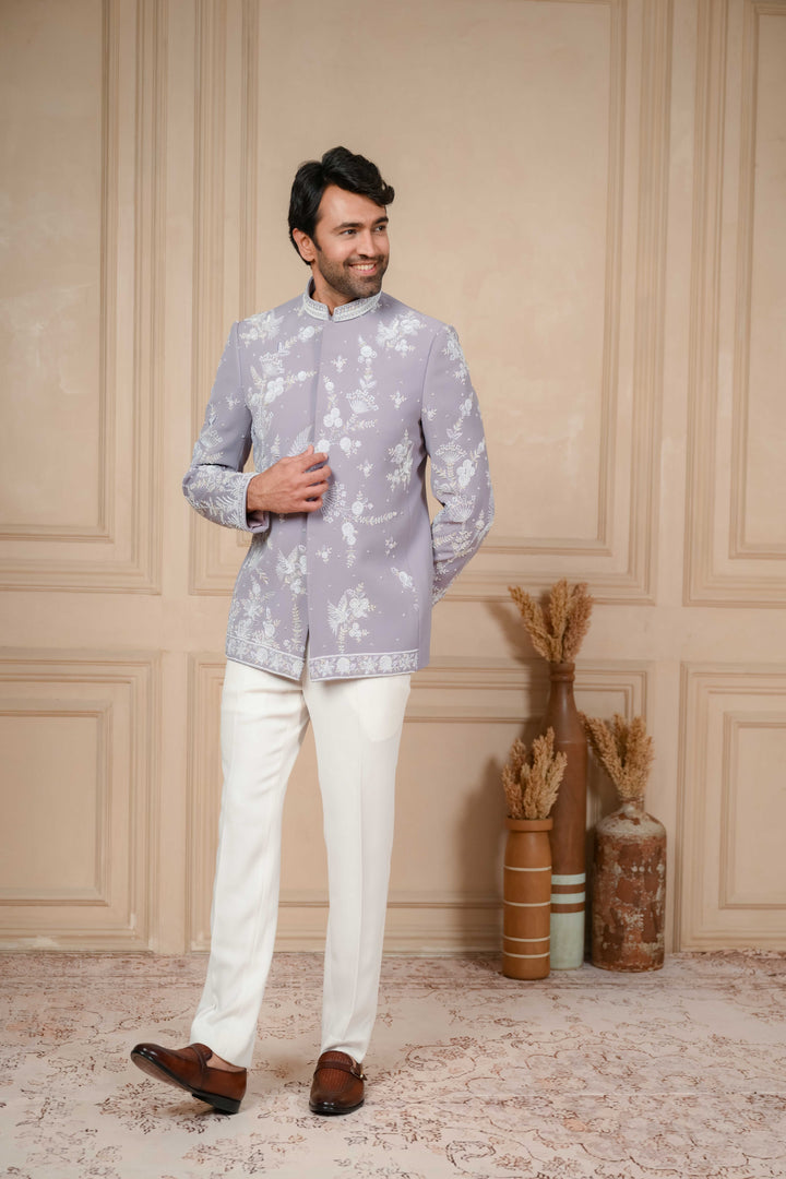 periwinkle jodhpuri with hand embroidery