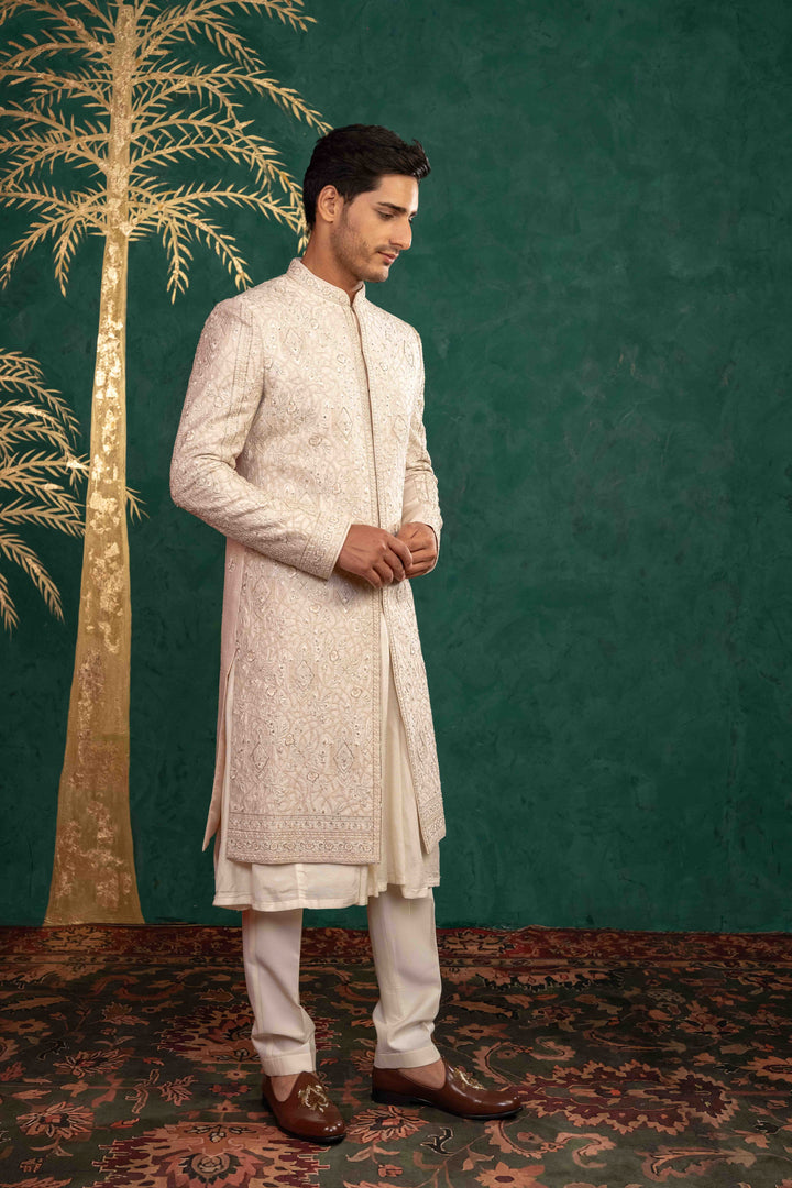 powder pink sherwani set
