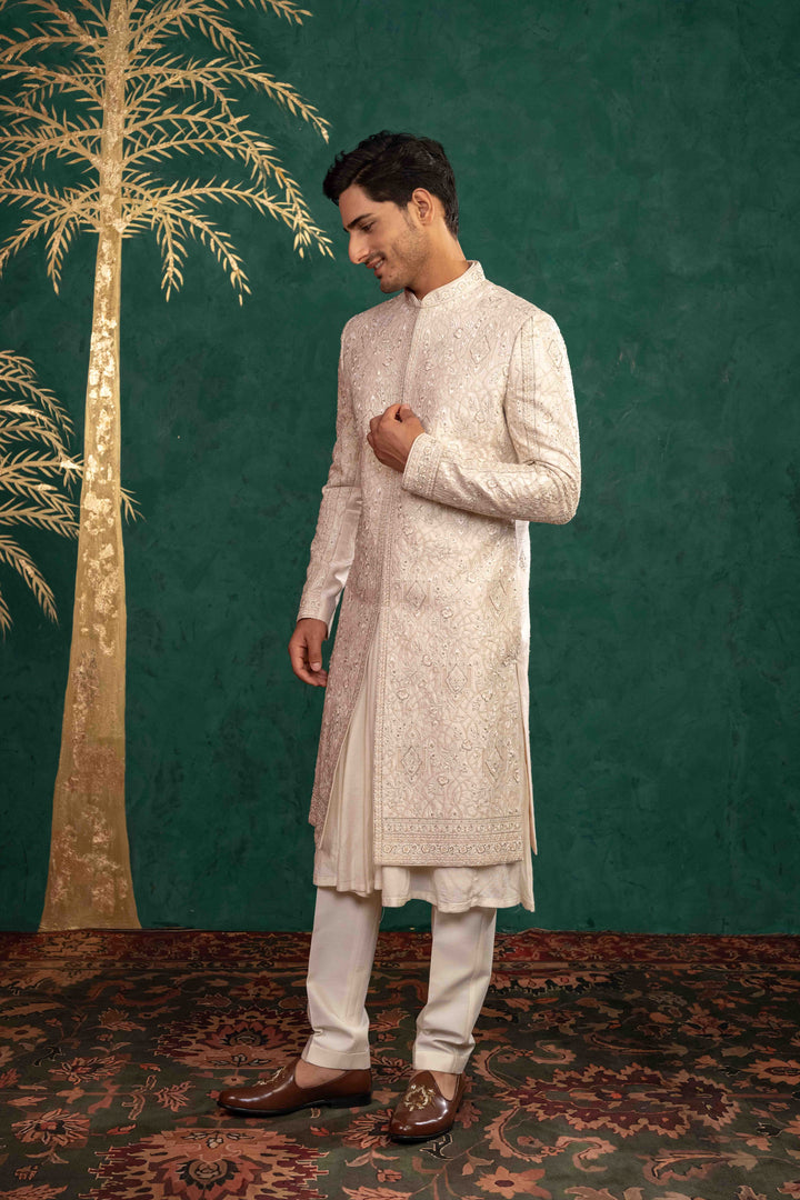 powder pink sherwani set