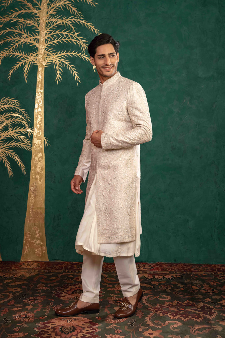powder pink sherwani set
