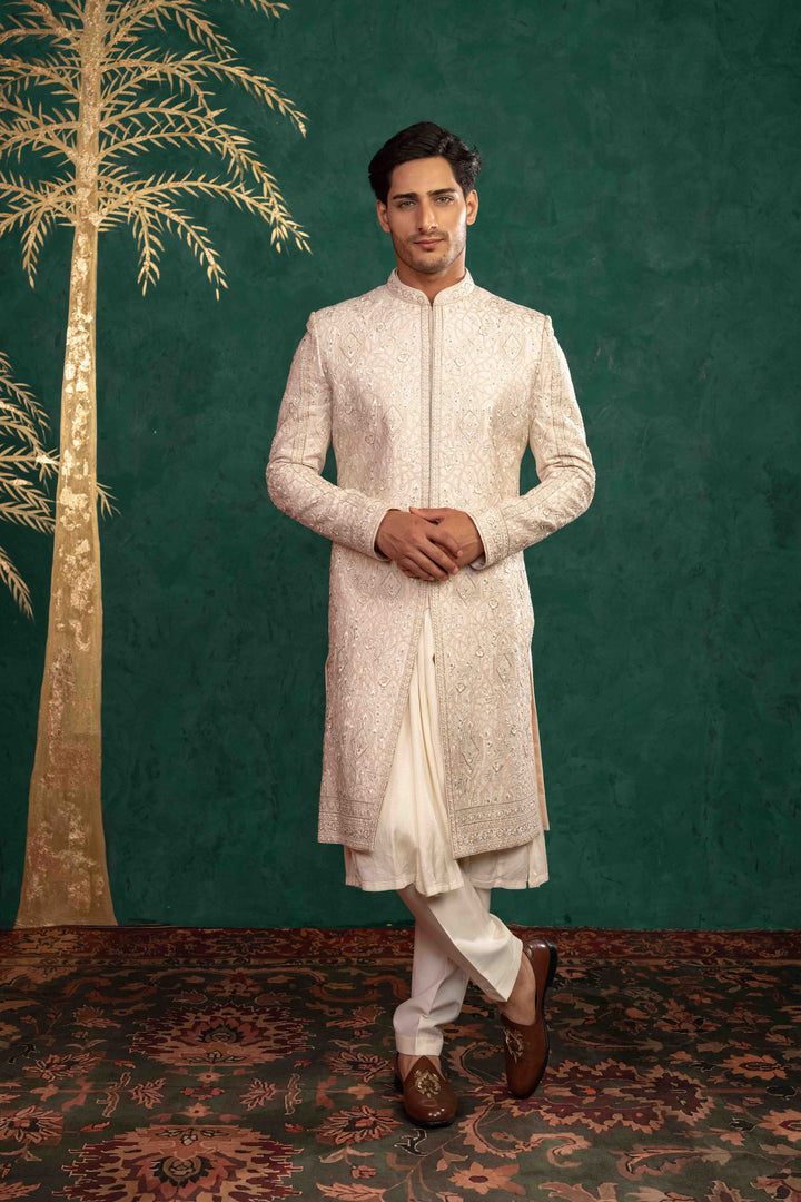 powder pink sherwani set