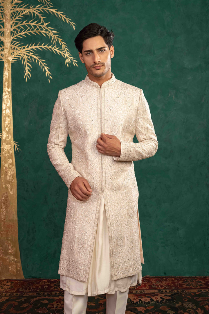 powder pink sherwani set