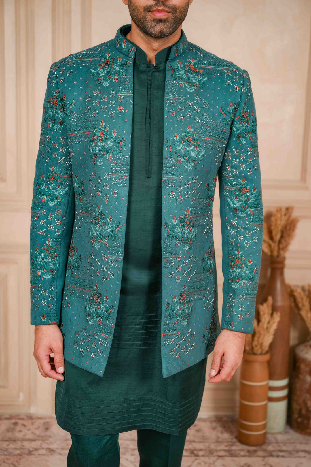 sea green hand embroidered jodhpuri kurta set – Image 7