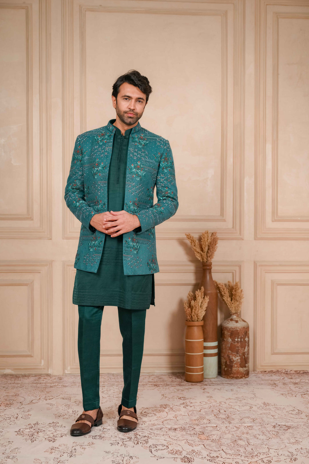sea green hand embroidered jodhpuri kurta set – Image 8