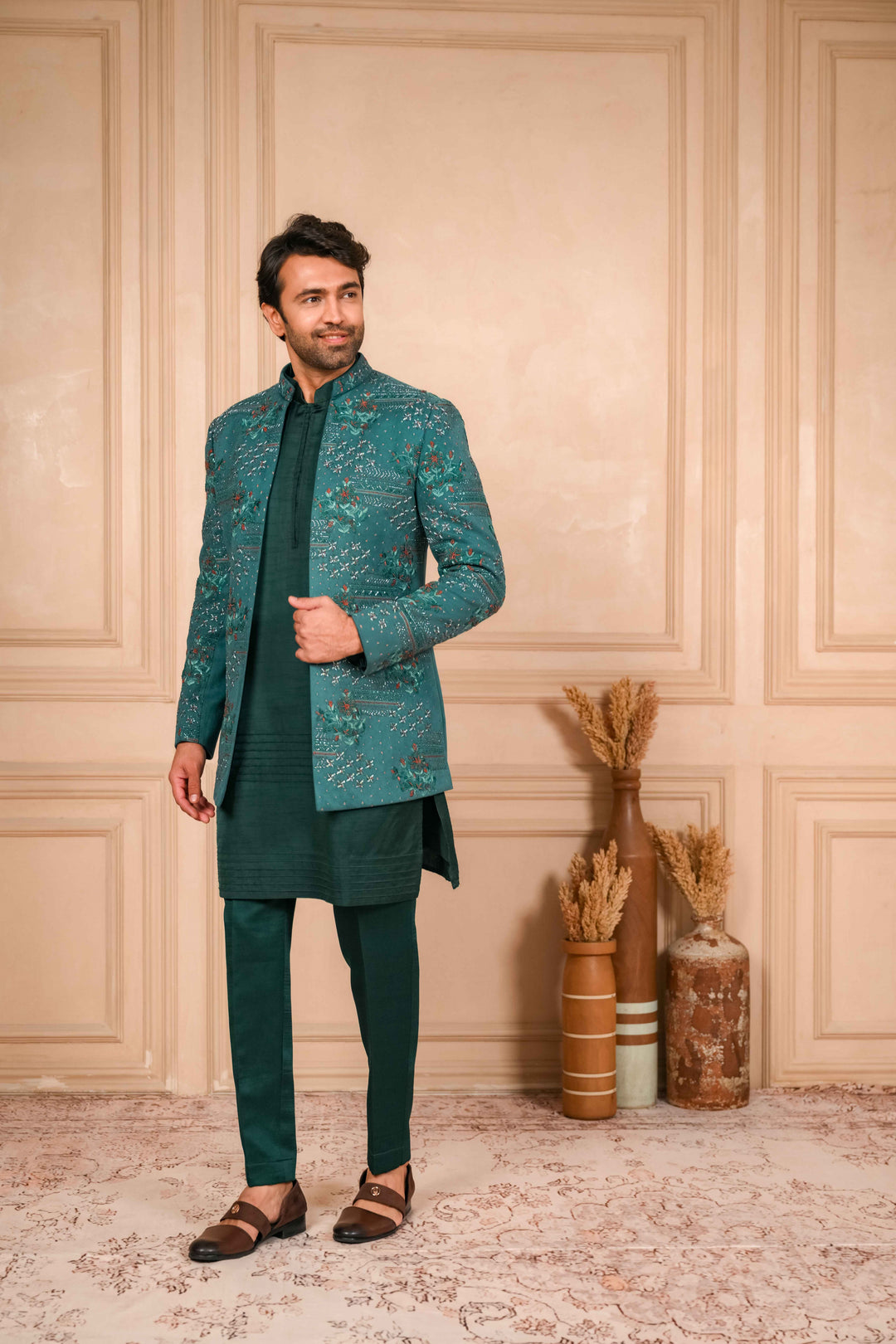 sea green hand embroidered jodhpuri kurta set – Image 6