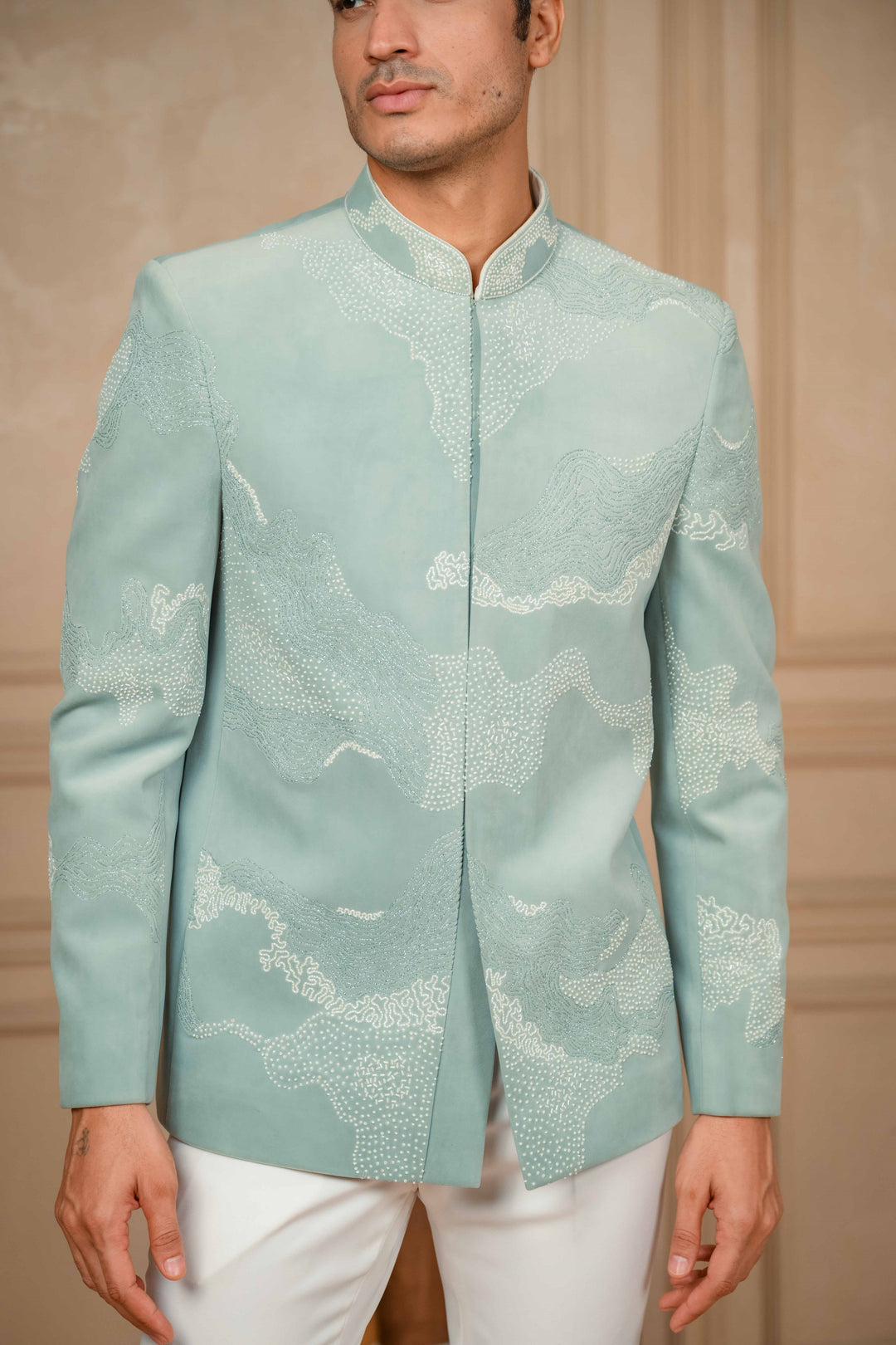 sea green jodhpuri jacket set with hand embroidery – Image 11