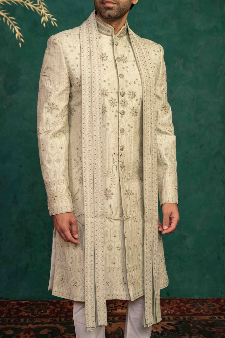 soft mint sherwani set
