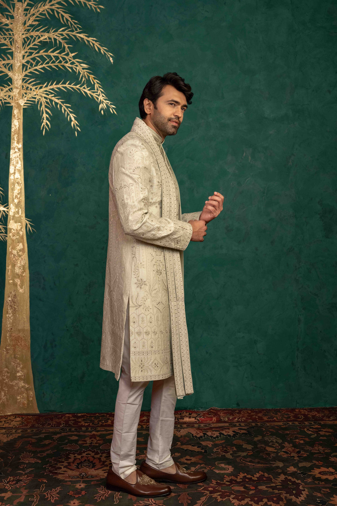 soft mint sherwani set – Image 11