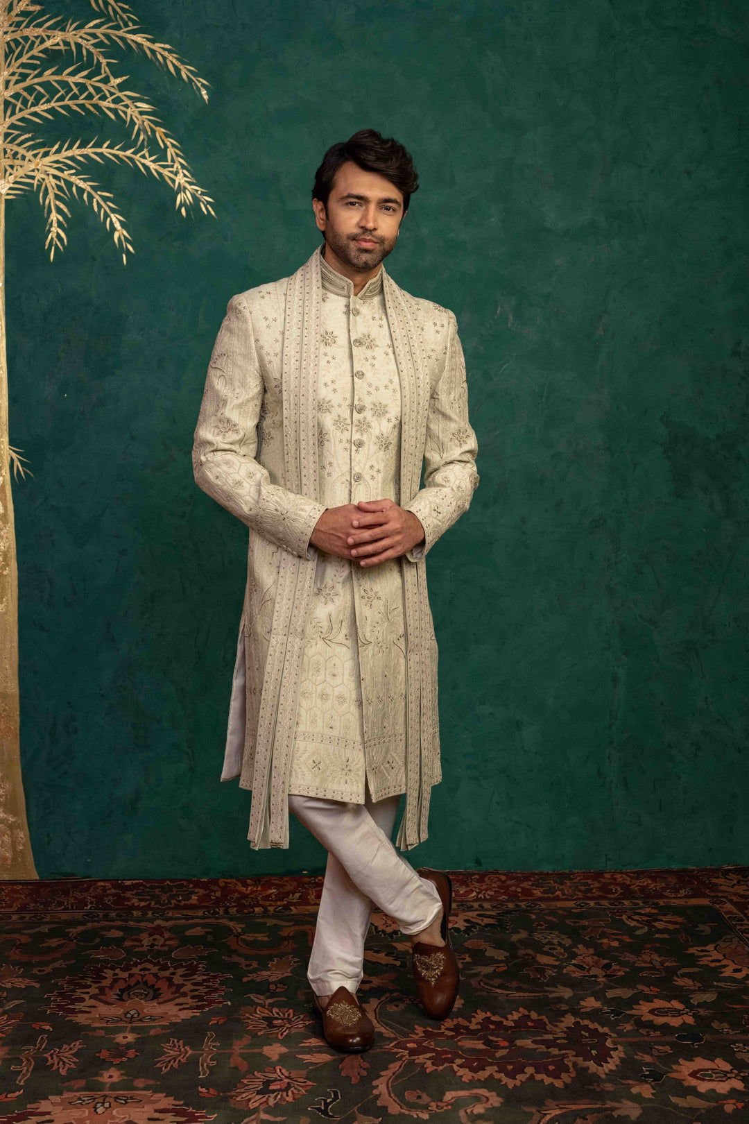 soft mint sherwani set – Image 8