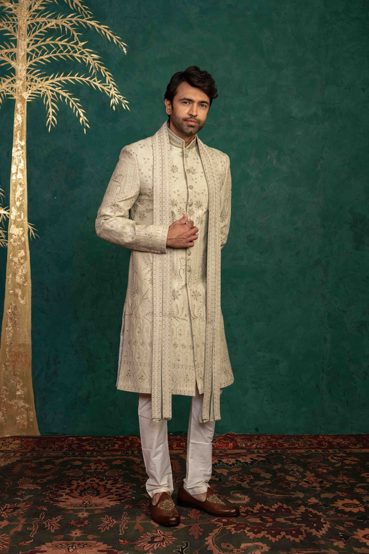 soft mint sherwani set