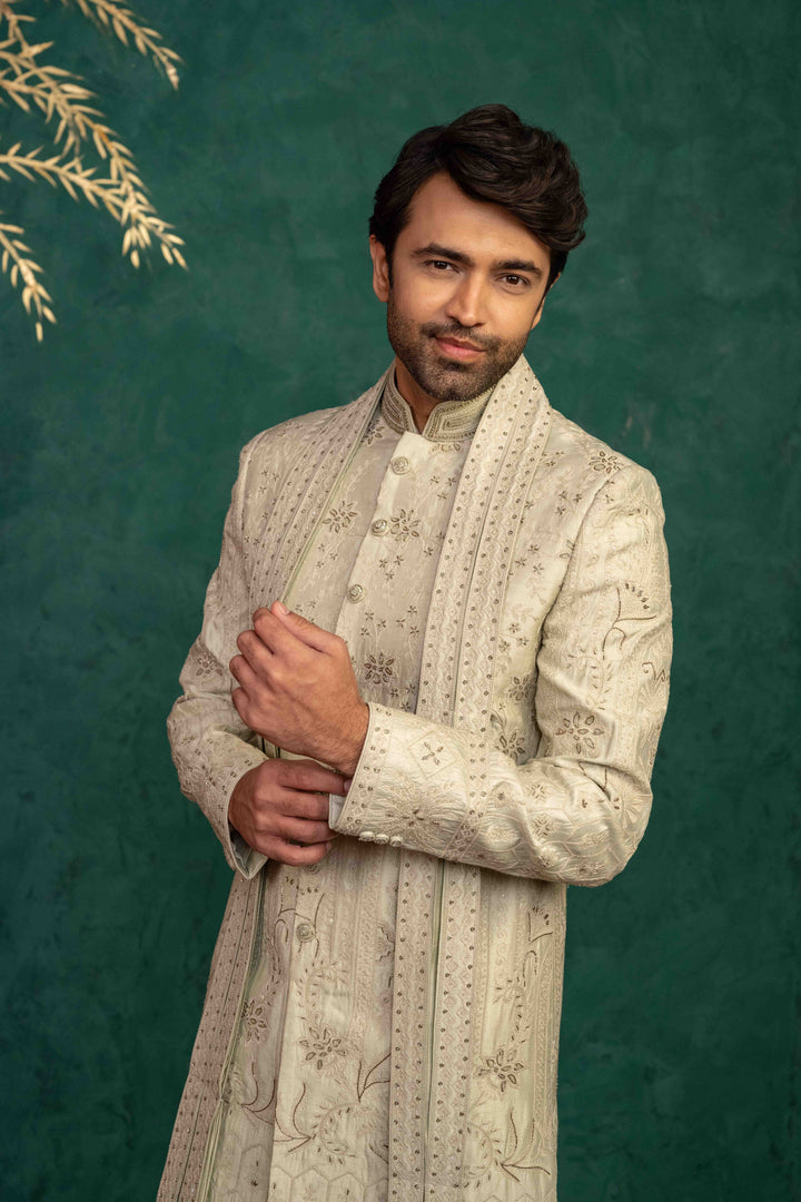 soft mint sherwani set