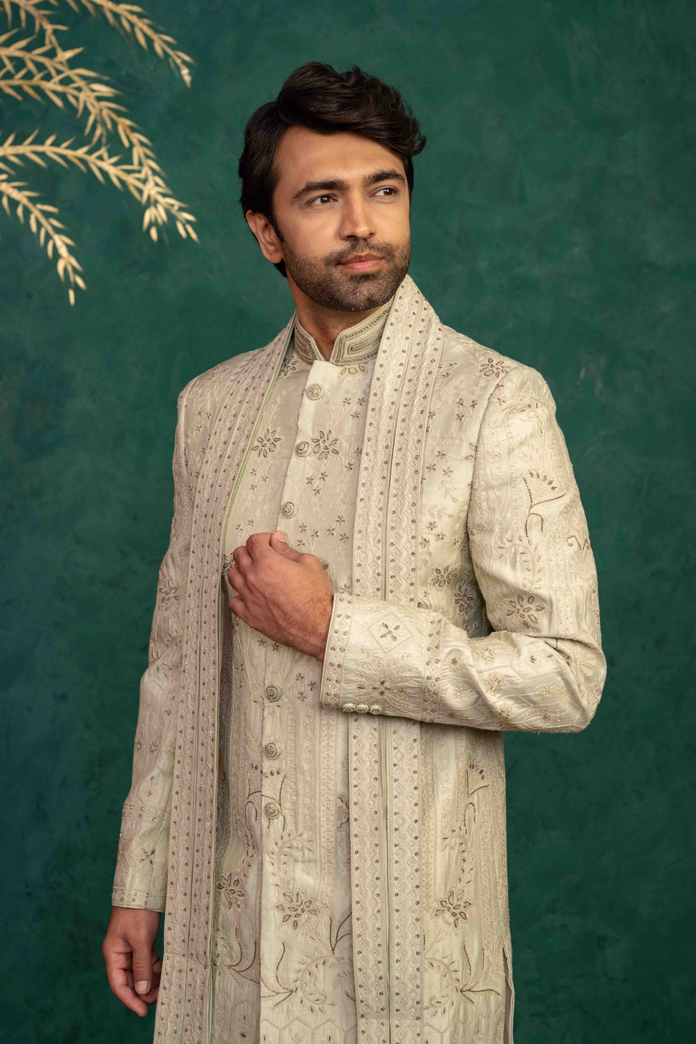 soft mint sherwani set