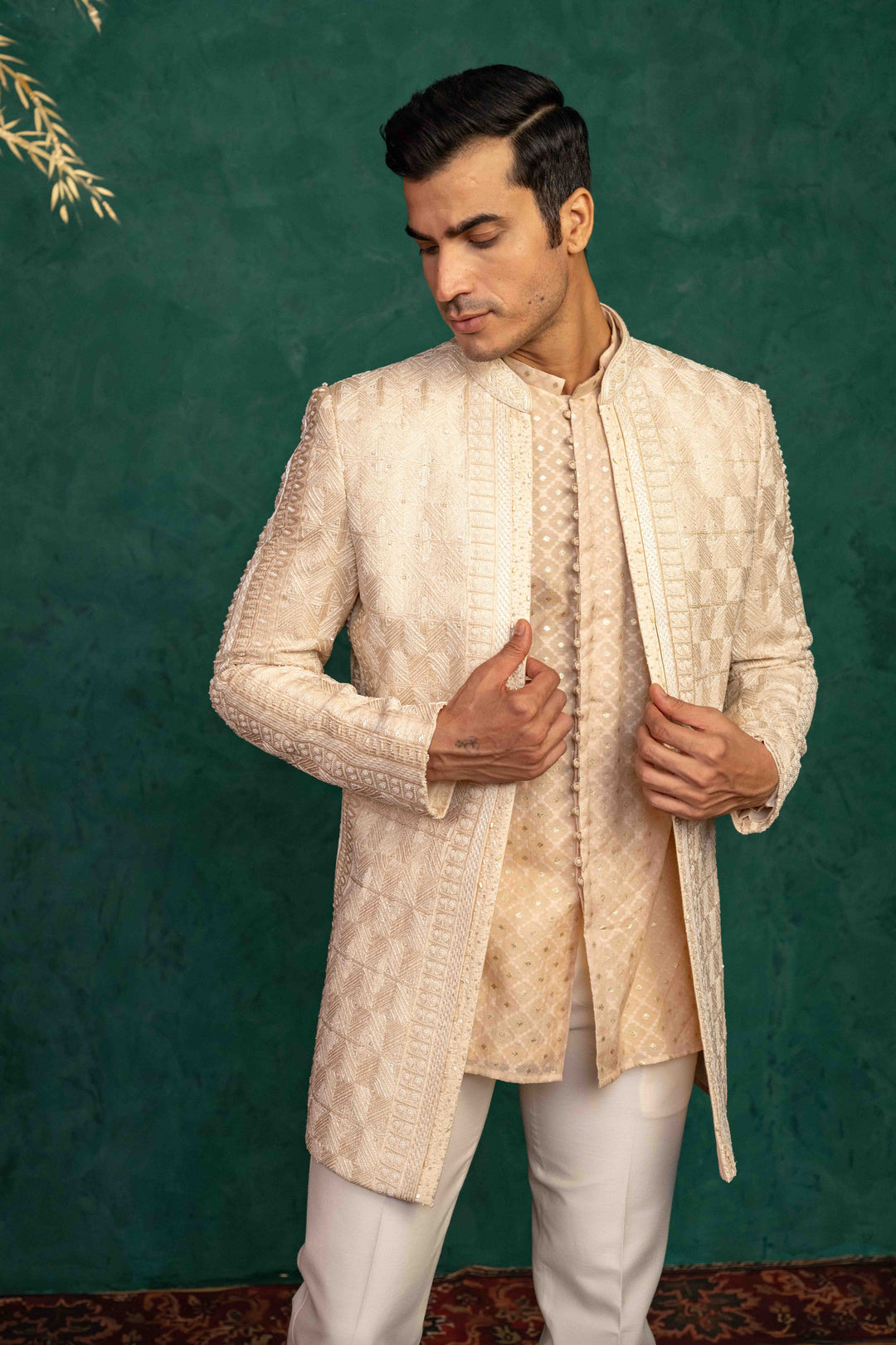 soft peach jodhpuri set