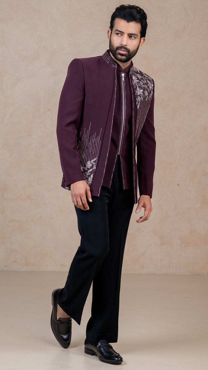 Wine Indo Western with Cutdana & Pearls