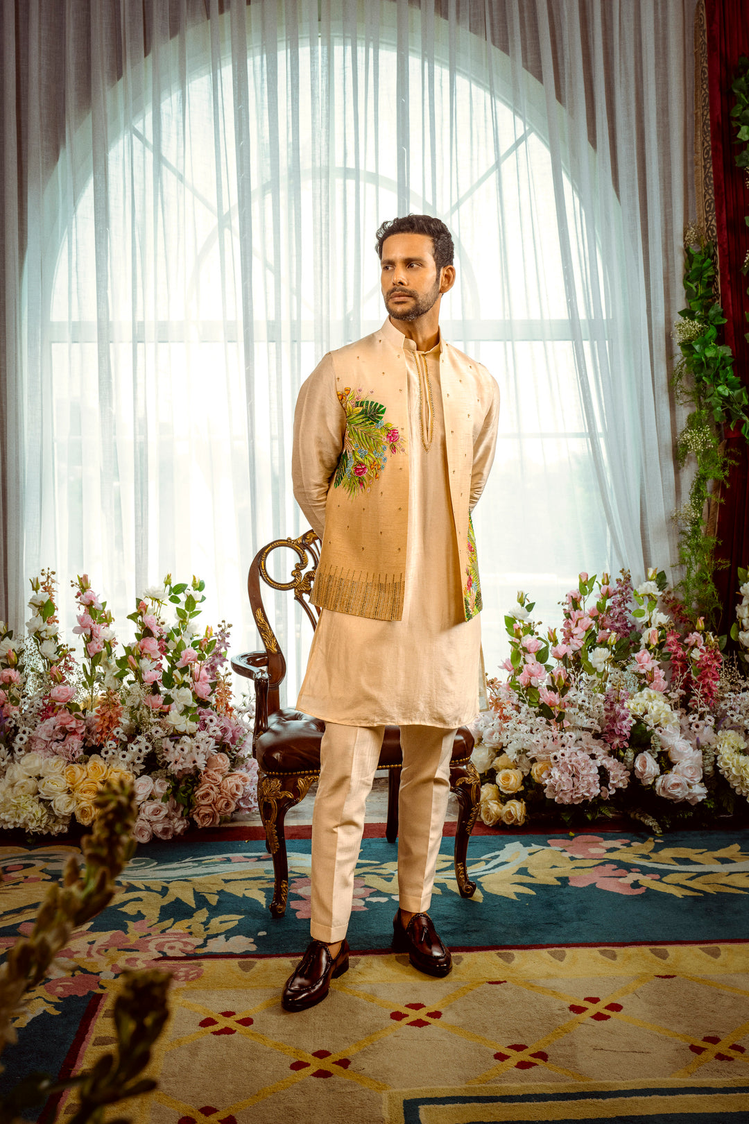 Tropical Elegance Kurta-Koti Set