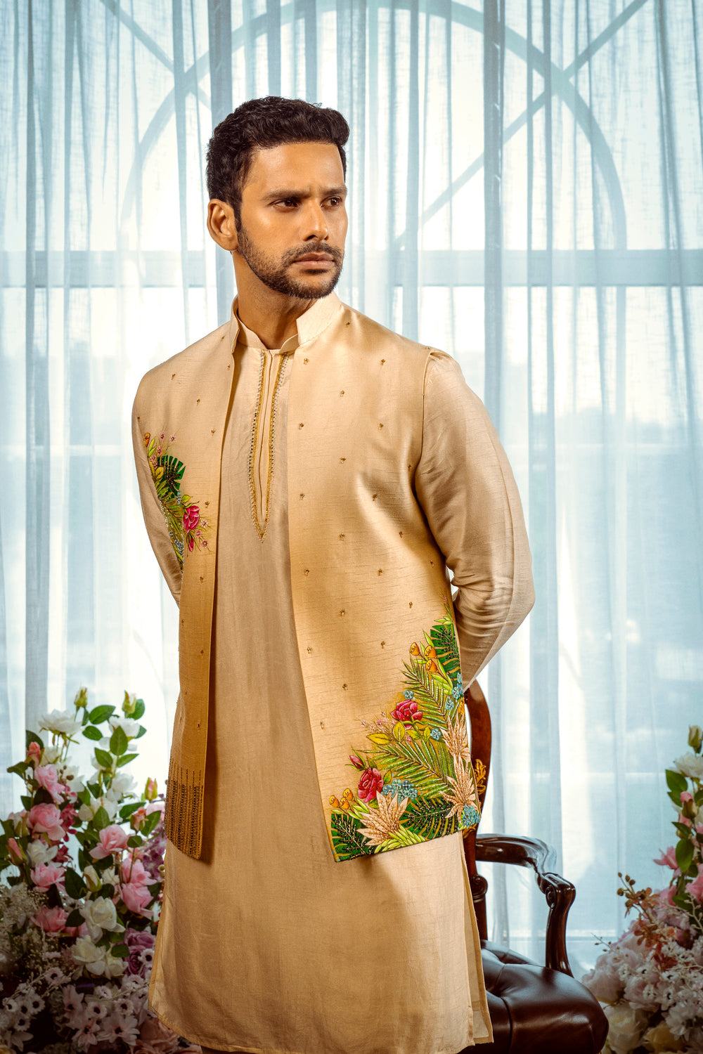Tropical Elegance Kurta-Koti Set