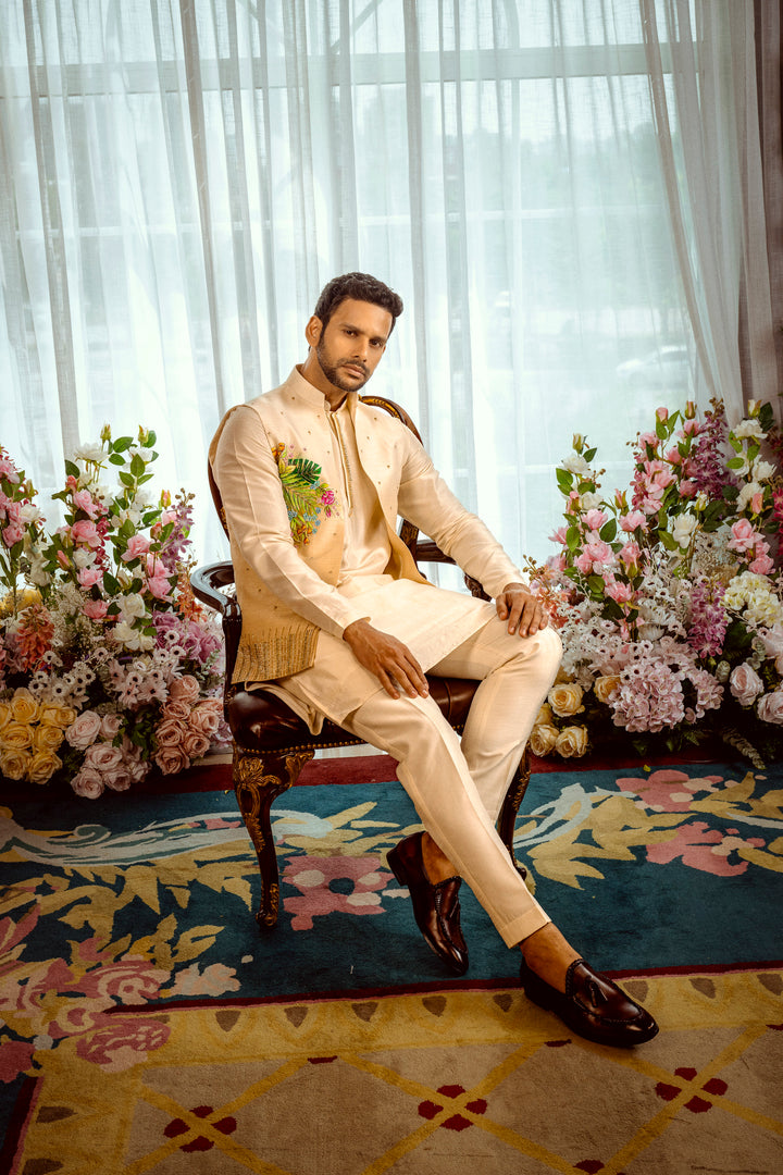 Tropical Elegance Kurta-Koti Set