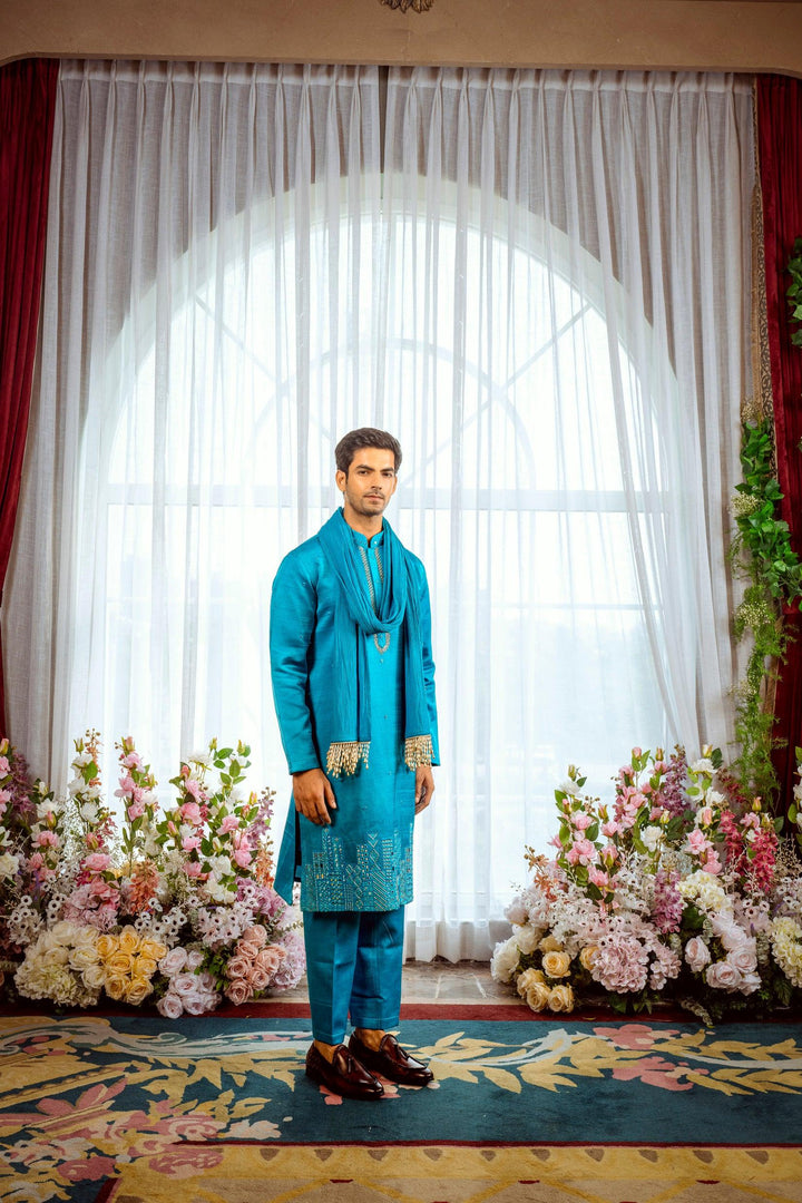 Midnight Skyline Turquoise Kurta Set
