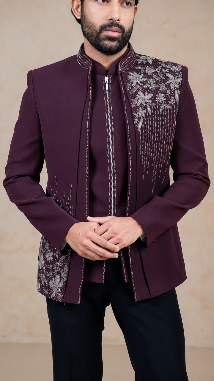 Wine Indo Western with Cutdana & Pearls