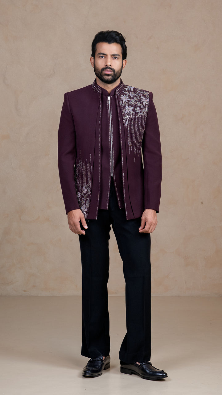 Wine Indo Western with Cutdana & Pearls