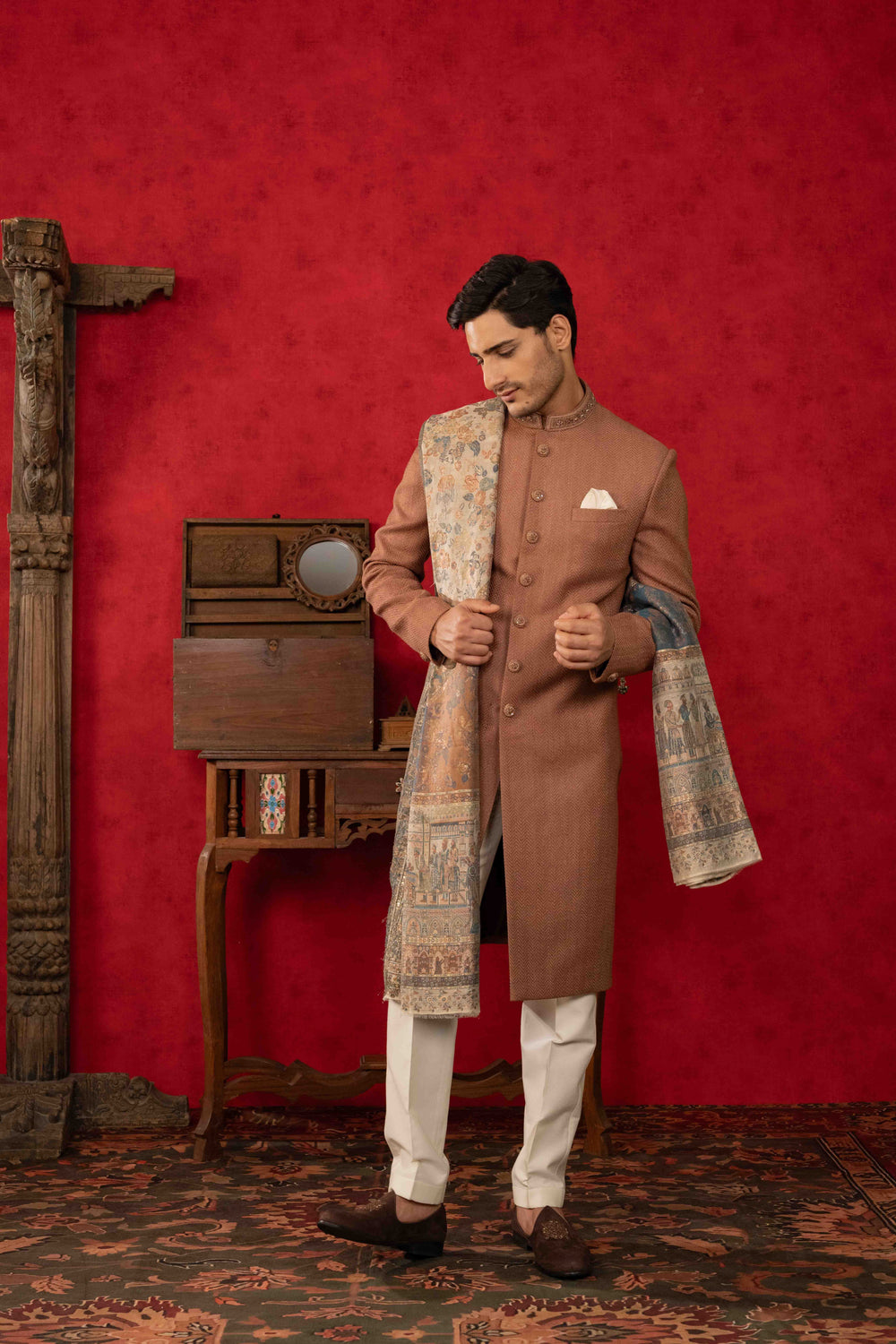 warm brown nawabi set
