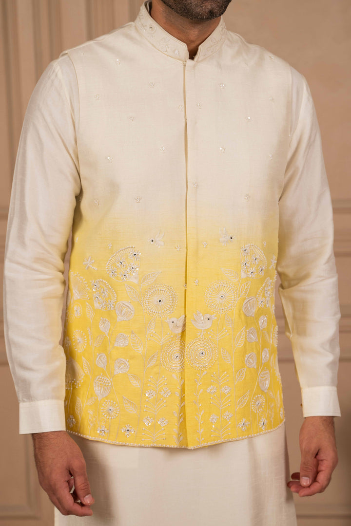 white to yellow ombre koti-kurta set