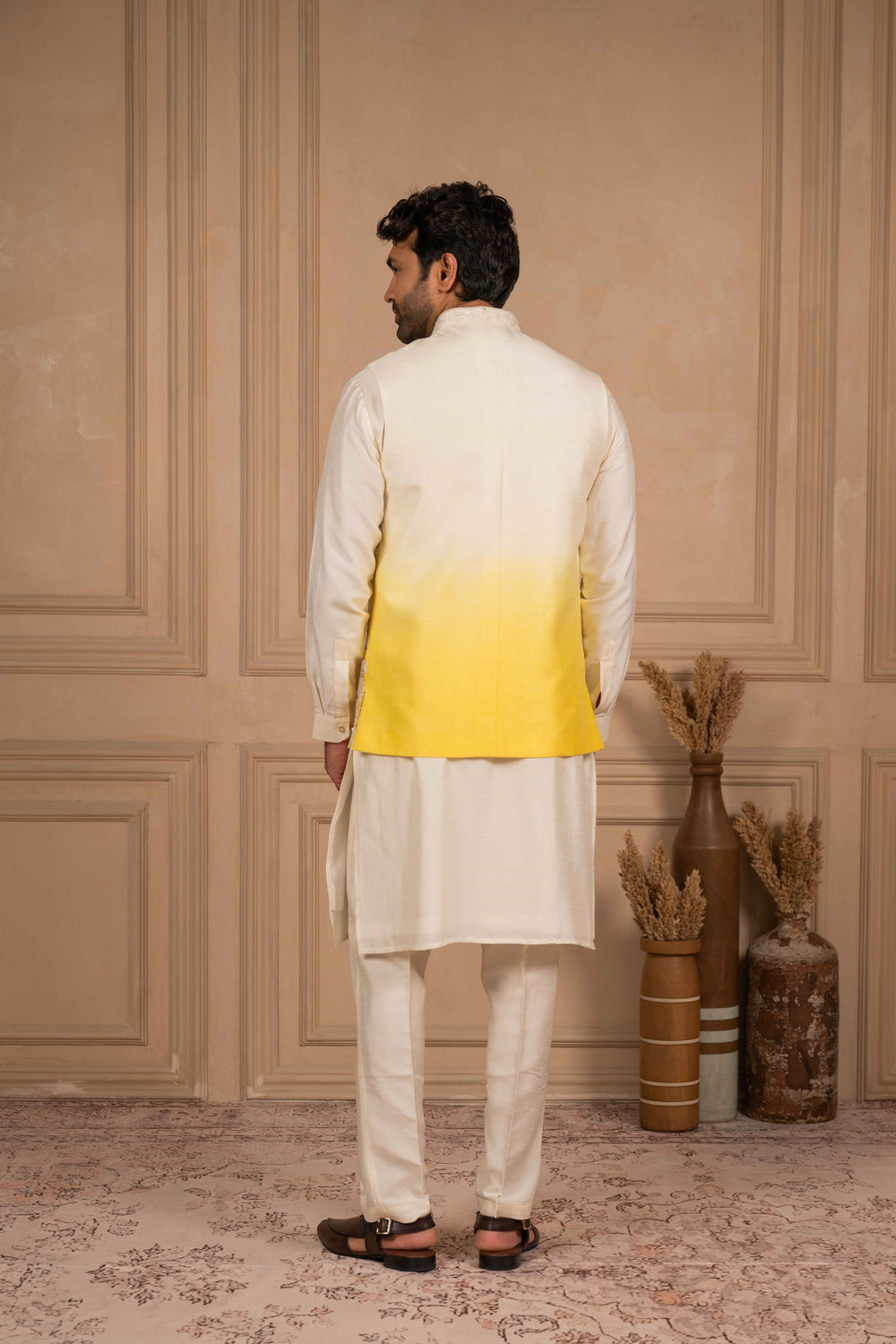 white to yellow ombre koti-kurta set