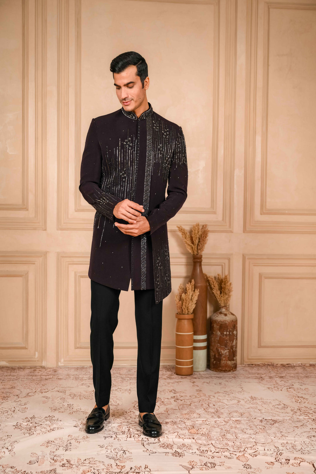 wine indo-western hand embroidered set – Image 3